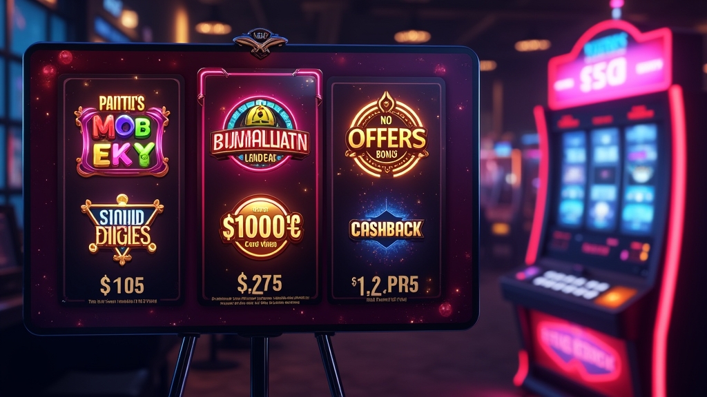 Tablica z aktywnymi promocjami i bonusem bez depozytu w kasynie online.