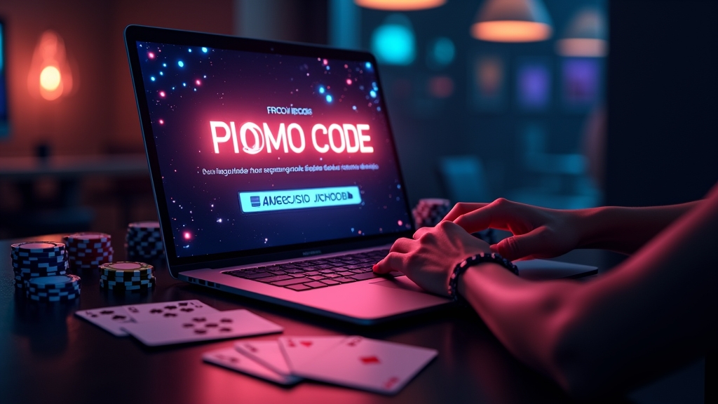 Pole wpisywania kodu promocyjnego w kasynie online na ciemnym tle.