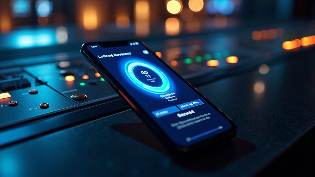 Smartfon pokazujący aktualizację aplikacji w neonowym kasynowym otoczeniu